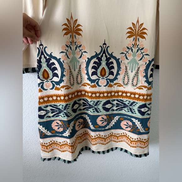 Spartina 449 Womens Island Fringe Dress Large Cream Kalalanta Ikat Palm Preppy - Picture 5 of 14